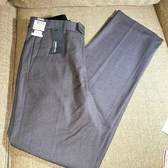 NWT KENNETH COLE REACTION SMOOTH SAILING FLAT FRONT 34X34 HTR GRAY DRESS PANT - Picture 1 of 8